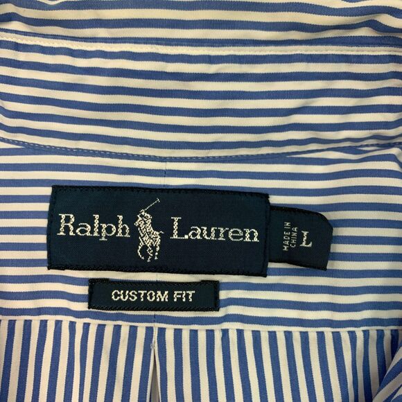 Ralph Lauren Shirt Mens L Large Cadet Blue Button Down Custom Fit Striped *READ - Picture 5 of 11